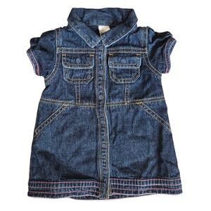 Baby Bgosh Oshkosh Denim Dress Girl 9 Months Short Sleeve Pink Stitch‎ Cotton